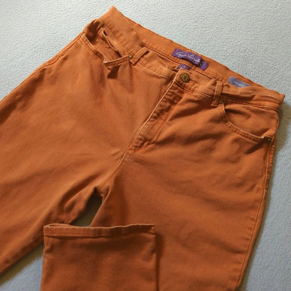 Gloria Vanderbilt Amanda‎ High Rise Tapered Jeans Burnt Orange Rust Womens 14